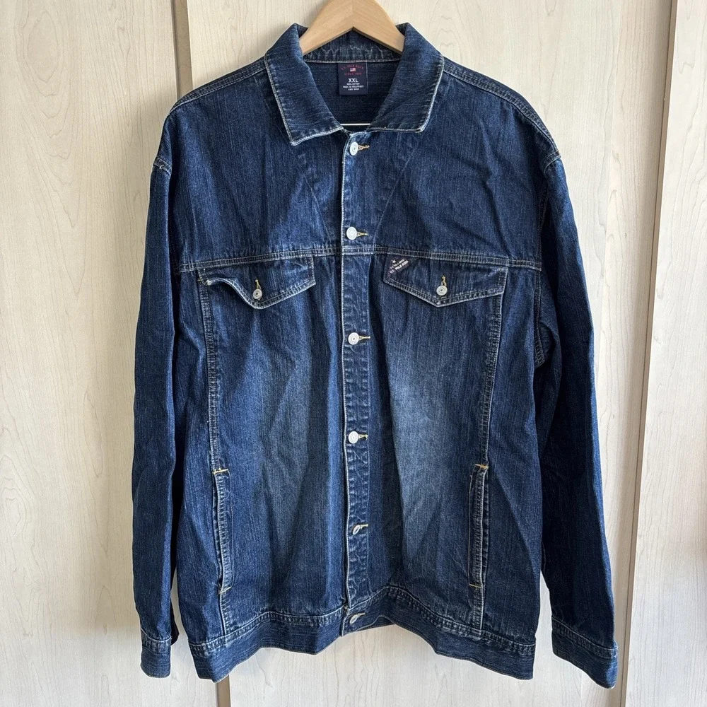 Vtg U.S. Polo Assn. XXL Denim Jacket‎ Embroidered Logo Classic Blue Jean Trucker
